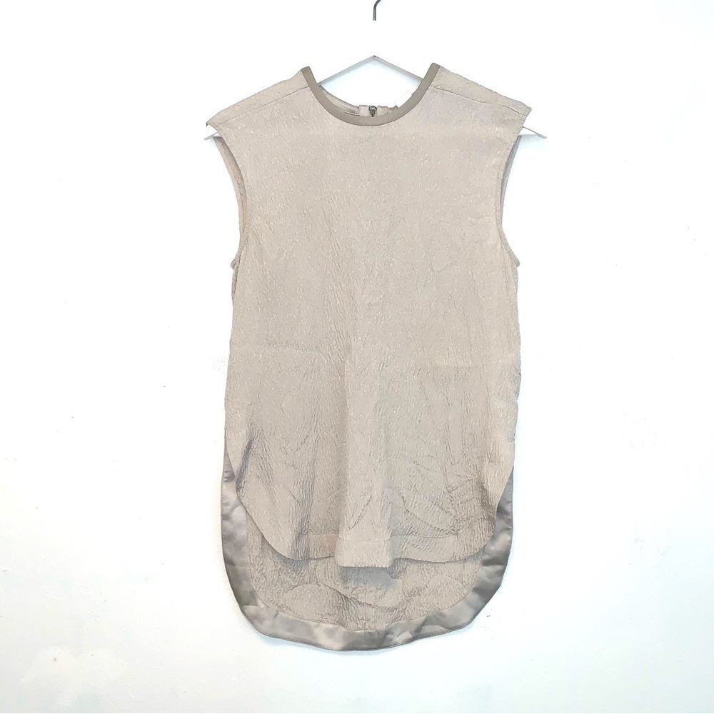 Helmut Lang Textured Silk High-Low Top with Leather Trim  size P